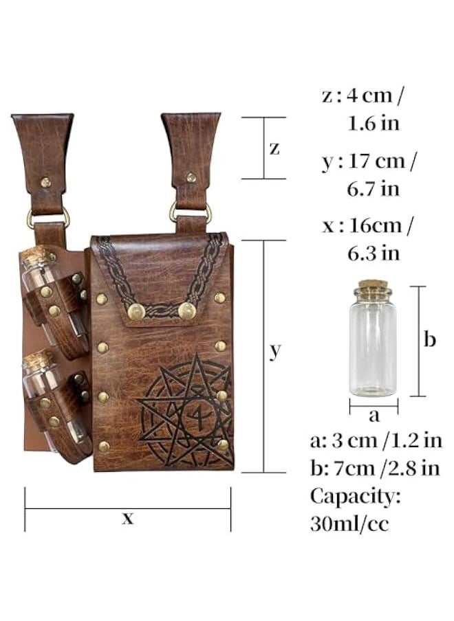 Generic - Medieval Alchemy Faux Leather Belt Bag with 2 Cork Potion Vials, Fantasy Wizard Waist Pouch Side Pack for Ren Faire (Light Brown B) - Image 1