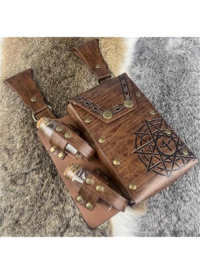 Generic - Medieval Alchemy Faux Leather Belt Bag with 2 Cork Potion Vials, Fantasy Wizard Waist Pouch Side Pack for Ren Faire (Light Brown B) - Image 1