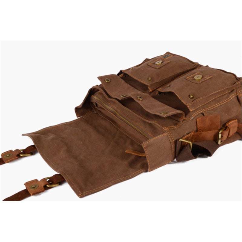 Canvas Messenger Bag, Vintage Genuine Leather Shoulder Bag, Large Crossbody Satchel Purse Laptop Bag - Image 5