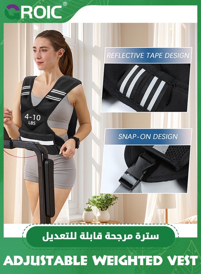GROIC Adjustable Weighted Vest for Adult, 4-10lb Sports Vest with 6 Ironsand Weights, Weight Vest with Reflective Stripe for Workout, Strength Training, Running, Fitness, Muscle Building, Weight Loss - Image 4