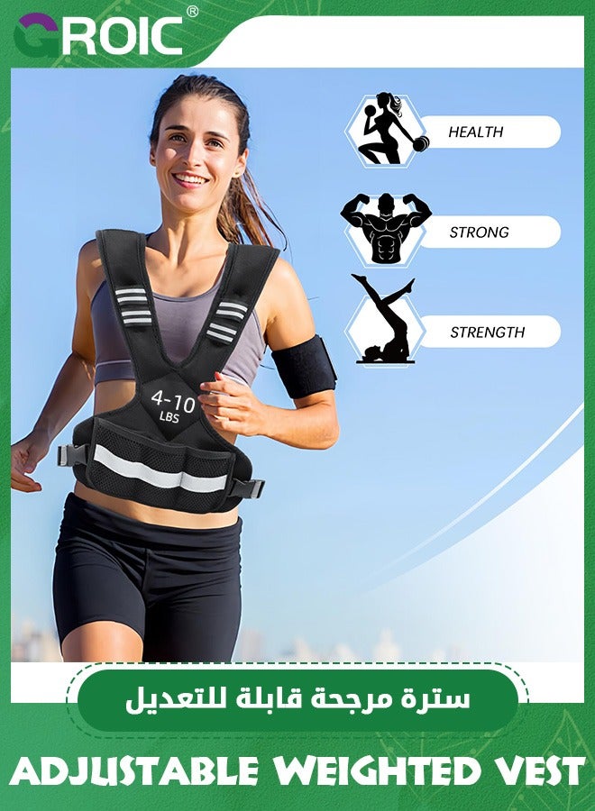 GROIC Adjustable Weighted Vest for Adult, 4-10lb Sports Vest with 6 Ironsand Weights, Weight Vest with Reflective Stripe for Workout, Strength Training, Running, Fitness, Muscle Building, Weight Loss - Image 5