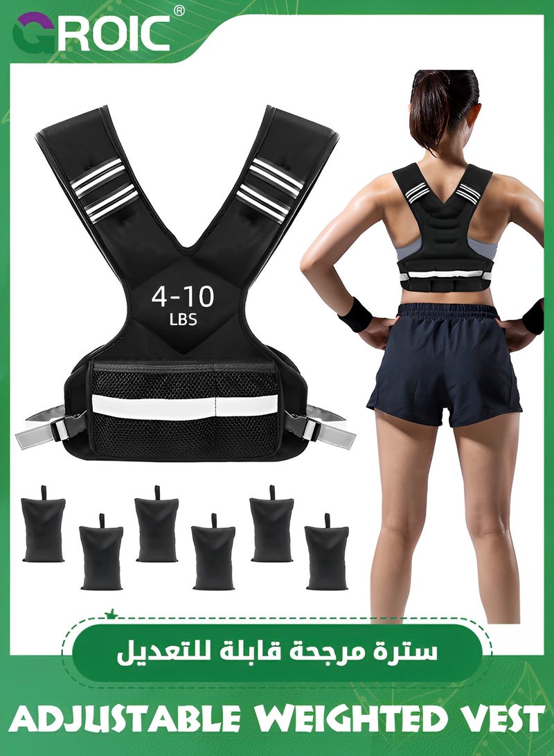 GROIC Adjustable Weighted Vest for Adult, 4-10lb Sports Vest with 6 Ironsand Weights, Weight Vest with Reflective Stripe for Workout, Strength Training, Running, Fitness, Muscle Building, Weight Loss - Image 1
