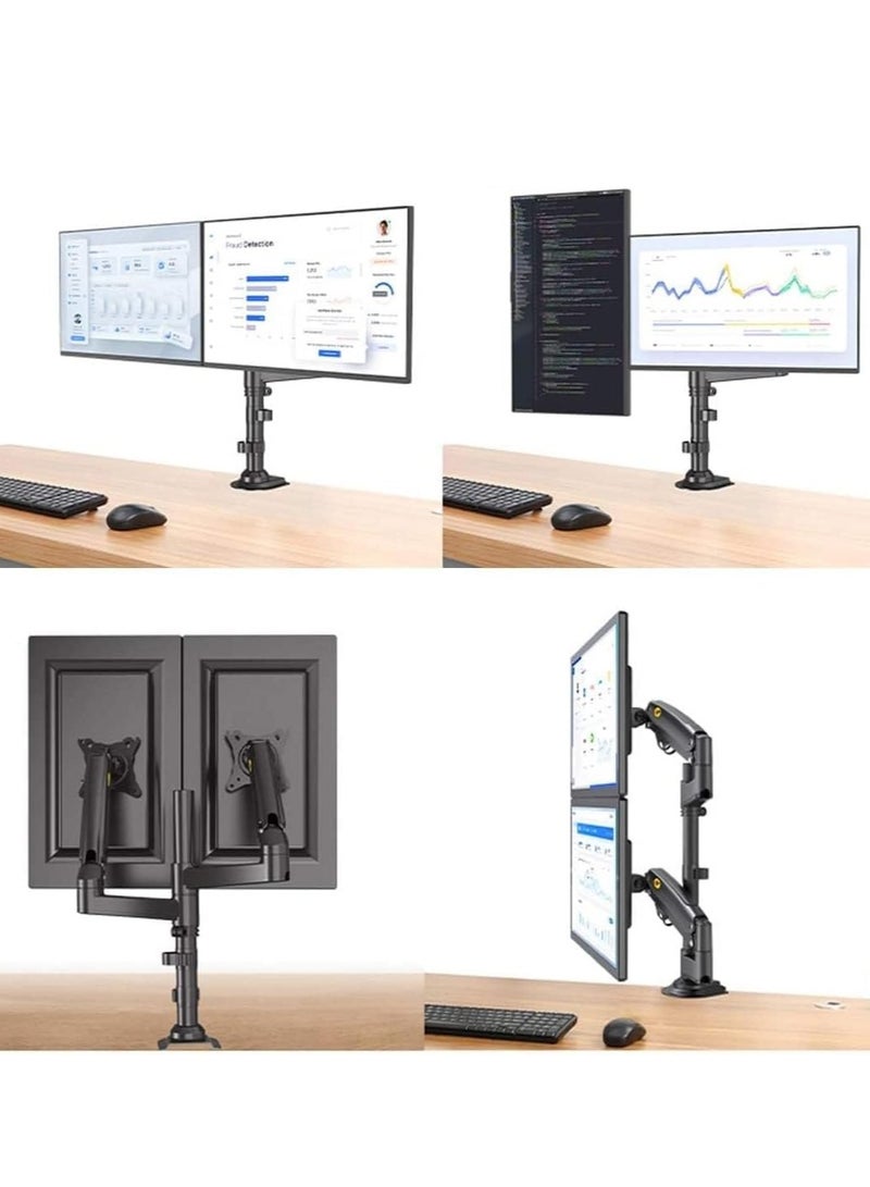 North Bayou NB H180 Dual Monitor Arm – 17" to 27" Screen Support – Gas Spring Lift – Ergoflex Professional Mount – Black - Image 3