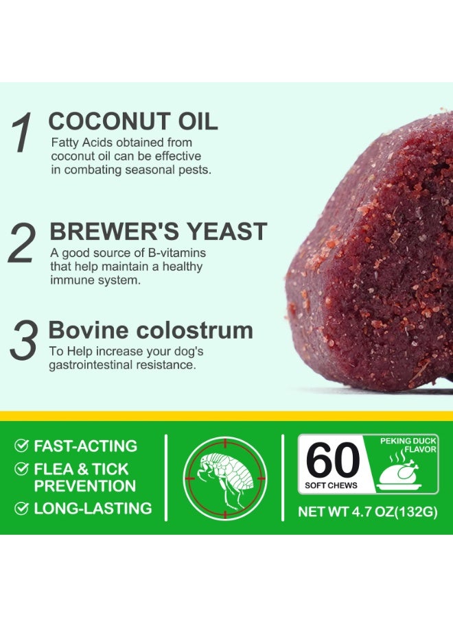 Oimmal 60 قطعة من مضغ البراغيث والقراد للكلاب 132 جرام وقاية طبيعية لمضغ الكلاب لجميع السلالات والأعمار فعالة وسريعة المفعول تدوم طويلاً 60 مضغ ناعم - Image 3