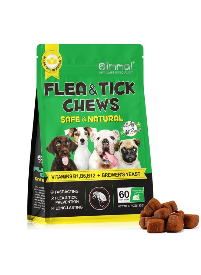 Oimmal 60 قطعة من مضغ البراغيث والقراد للكلاب 132 جرام وقاية طبيعية لمضغ الكلاب لجميع السلالات والأعمار فعالة وسريعة المفعول تدوم طويلاً 60 مضغ ناعم - Image 1