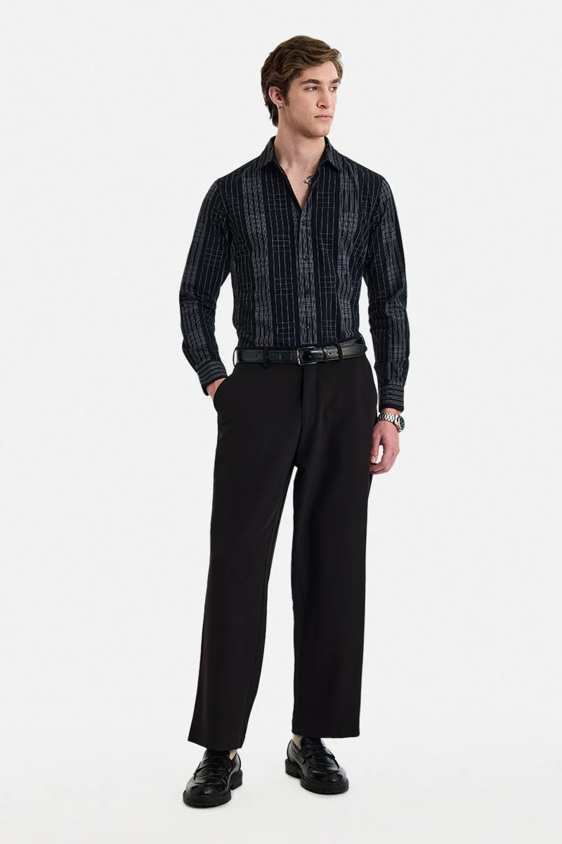 SNITCH Black Checkered Long Sleeve Slim Fit Formal Luxe Shirt