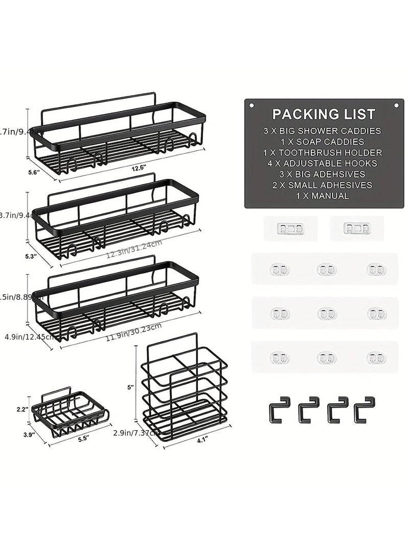 Beauenty 5-Pack Bathroom Organizer Bathroom Shelf, Shelf For Bathroom, No Drilling Rustproof Self-Adhesive Shower Shelves For Bathroom Storage - Image 3