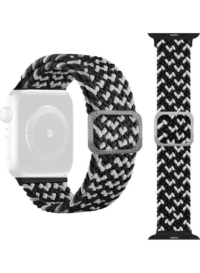 NIBEMINENT Buckle Braided Elastic Strap Watchband For Apple Watch Series 7/6/SE/5/4/3/2/1 45/44/42mm Black/White - Image 1