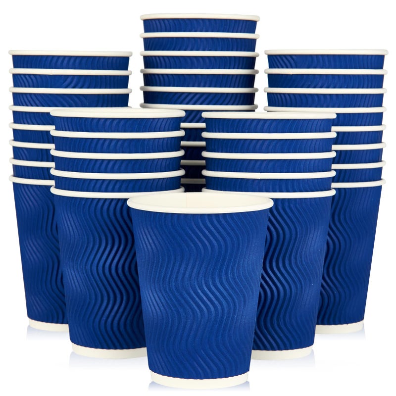 JollyPack 60 Pack 12 oz Paper Coffee Cups Blue Disposable Beverage Cups with Insulated Ripple Wall for Coffee Tea and Hot Chocolate