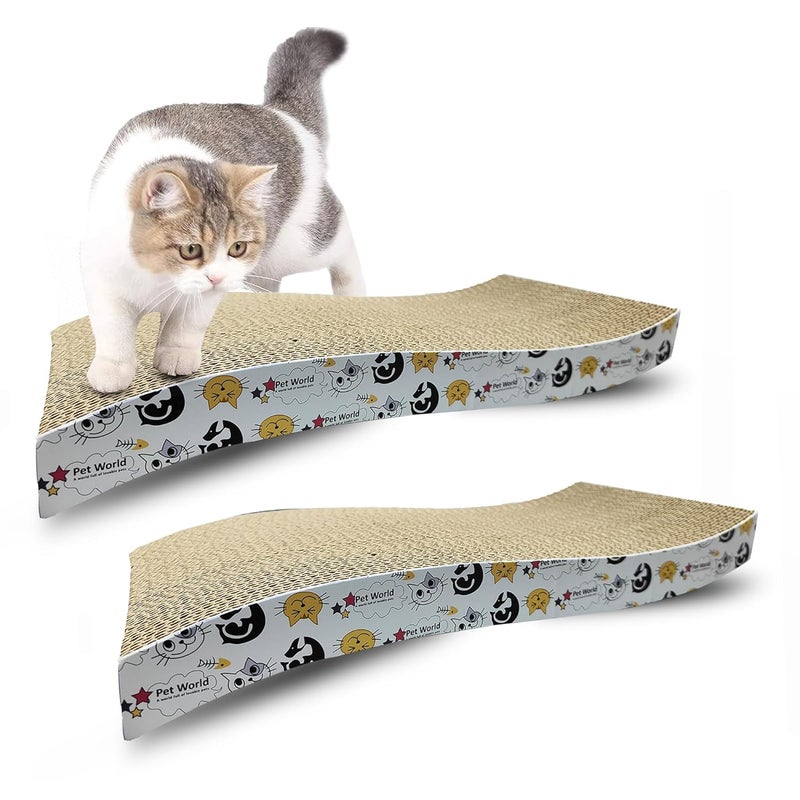 Pet World Cat Scratcher, a 2-in-1 Reversible Scratching Pad Recyclable Corrugated Scratch Toy with Wave Shape & 10ML Catnip Cat Scratch Lounge for Furniture Protection (38x21x4) Pack of 2 - Image 1