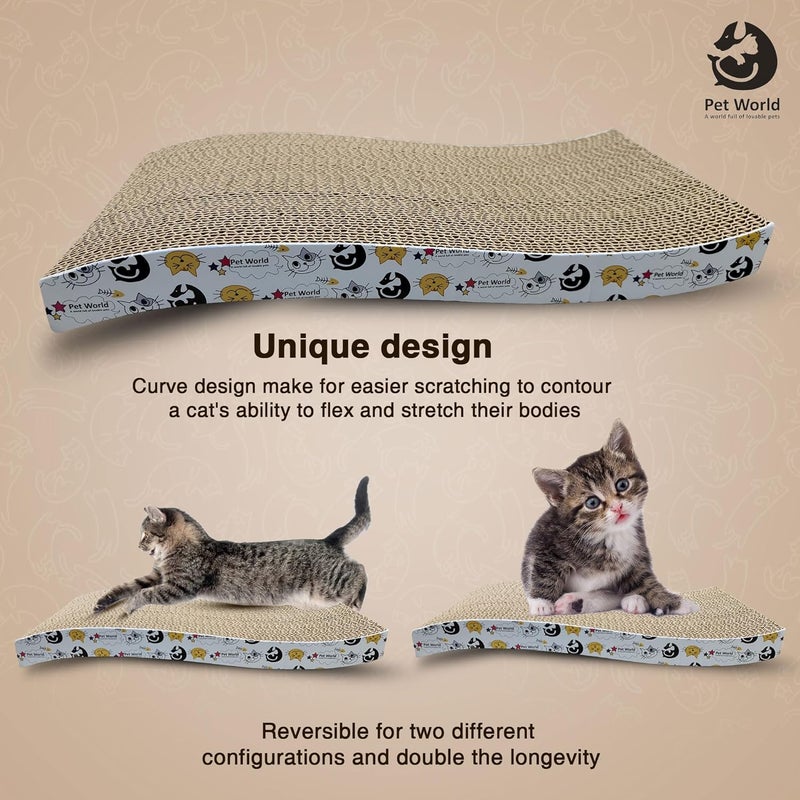 Pet World Cat Scratcher, a 2-in-1 Reversible Scratching Pad Recyclable Corrugated Scratch Toy with Wave Shape & 10ML Catnip Cat Scratch Lounge for Furniture Protection (38x21x4) Pack of 2 - Image 3