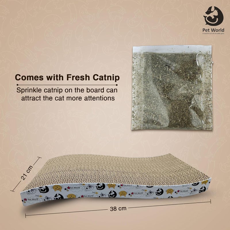 Pet World Cat Scratcher, a 2-in-1 Reversible Scratching Pad Recyclable Corrugated Scratch Toy with Wave Shape & 10ML Catnip Cat Scratch Lounge for Furniture Protection (38x21x4) Pack of 2 - Image 4