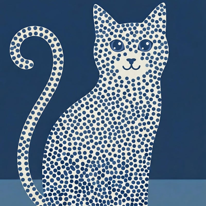 TNESSENTIAL Blue Polka Dot Cat – Abstract Pet Art Print, Navy Blue Wall Decor, Minimalist Animal Poster, Funky Cat Illustration, Mid Century Room Art - Image 2
