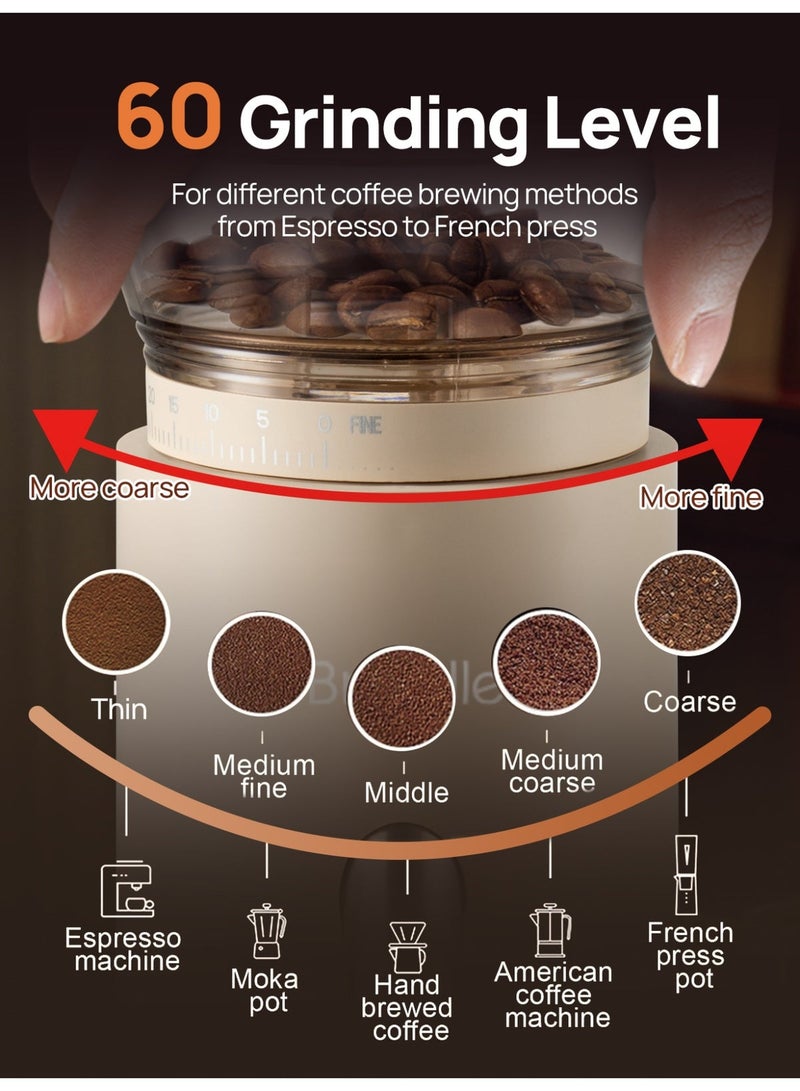 Brutelle V60 Conical Burr Coffee Grinder Electric Coffee Bean Grinder Adjustable with 25 Precise Settings Anti-Static Design for V60 Kettle Espresso Mocha Hand-Drip Drip French Press Cold Brew with2-12 Cup Quantitative Setting Black - Image 2