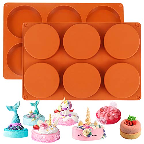 Palksky Silicone Molds for Baking 2 Pack6Cavity Large Round Disc MoldEnglish Muffins PanResin Coaster Mold NonStick for Hamburger Chocolate Cake Pie Custard Tart Whoopie Pie Egg Pan