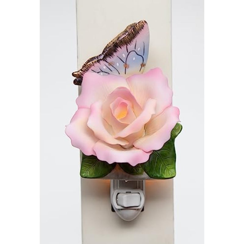 2127 Fine Porcelain Lighted Butterfly/Peace Rose Night Light, 3-Inch - Image 2