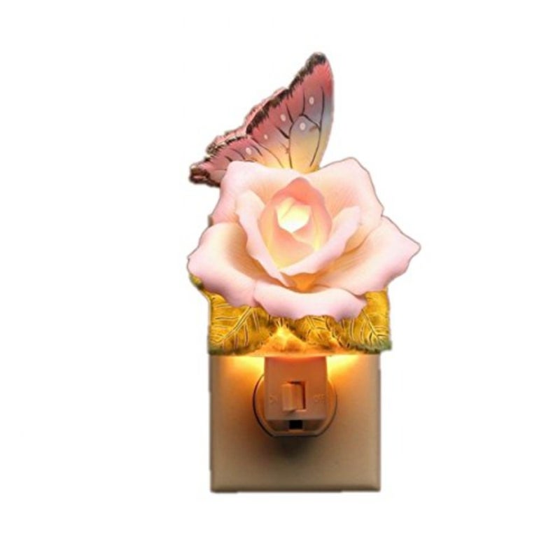 2127 Fine Porcelain Lighted Butterfly/Peace Rose Night Light, 3-Inch - Image 1