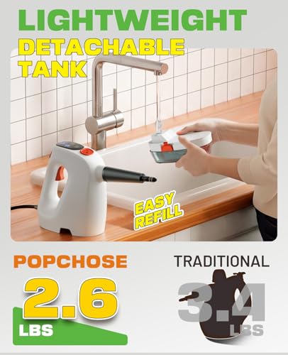 POPCHOSE Steam Cleaner with Detergent Dispenser, 15s Heat-Up Handheld Steam Cleaner for Home, 500ml Removable Water Tank, Lightweight Portable Steamer for Cleaning Grout, Windows, Kitchen, Easy Refill - Image 3