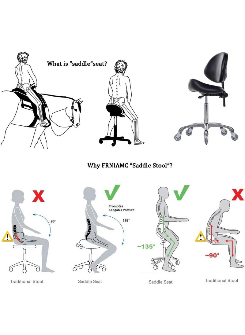 Tattoo Gizmo Tattoo Gizmo Adjustable Saddle Stool Chair with Wheels, Heavy-Duty Rolling Chair for Clinic, Spa, Massage, Salons, Tattoo Studio(Black)(9949)  - Image 3