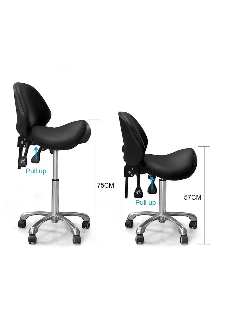 Tattoo Gizmo Tattoo Gizmo Adjustable Saddle Stool Chair with Wheels, Heavy-Duty Rolling Chair for Clinic, Spa, Massage, Salons, Tattoo Studio(Black)(9949)  - Image 2