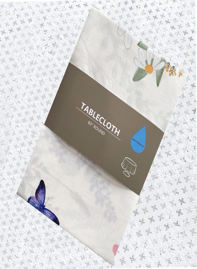 EFFICINATURE Round Tablecloth 60 Inch Floral Table Cloth Scalloped Edge Silky Soft Light Fabric Waterproof Wrinkle Free Washable Table Cover for Kitchen Dinning Outdoor Birthday Patio Party Decoration (White) - Image 4