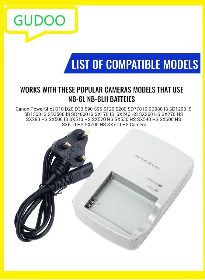 GUDOO CB-2LY CB-2LYE Charger for Canon NB-6L NB-6LH Battery PowerShot D10 D20 D30 SD770 IS SD980 SD1200 SD1300 SD3500 SD4000 SX170 SX240 IS SX260 SX500 SX510 HS S90 S95 S120 S200 SX510 IXUS 300 HS - Image 5