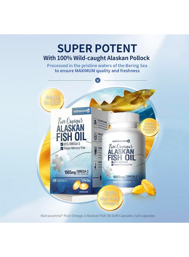 Nutrasumma Nutrasumma High Purified Omega 3 Supplement Wild Alaskan Fish Oil Burpless & No Fishy Taste, 650mg EPA &270mg DHA of 1250mg Fish Oil softgels, Gluten Free, Heart, Brain& Immune Support, 60 Servings  - Image 2