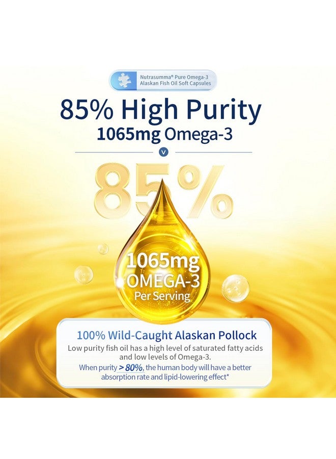 Nutrasumma Nutrasumma High Purified Omega 3 Supplement Wild Alaskan Fish Oil Burpless & No Fishy Taste, 650mg EPA &270mg DHA of 1250mg Fish Oil softgels, Gluten Free, Heart, Brain& Immune Support, 60 Servings  - Image 3