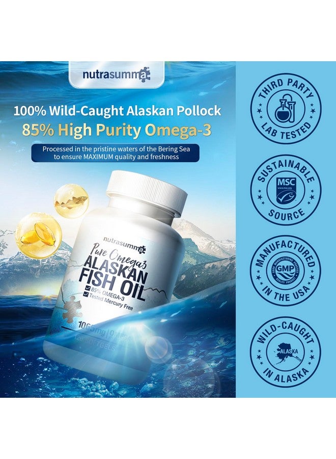 Nutrasumma Nutrasumma High Purified Omega 3 Supplement Wild Alaskan Fish Oil Burpless & No Fishy Taste, 650mg EPA &270mg DHA of 1250mg Fish Oil softgels, Gluten Free, Heart, Brain& Immune Support, 60 Servings  - Image 4