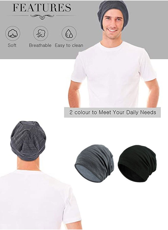 HAWAWA - 2 Pcs Slouchy Beanie Hat Baggy Skull Sleep Cap Thin Hip-hop Soft Stretch Knit Sleeping Hat Headwear Head Wrap Cap for Men Women - Image 1