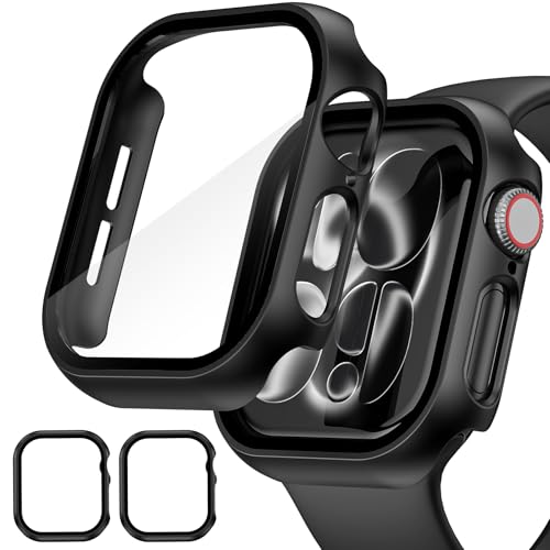 EWUONU 2 Pack Hard Case for Apple Watch Series 11 (2025) Series 10 42mm Screen Protector, Tempered Glass Bumper Anti-Scratch HD Ultra-Thin Protective Face Cover for iWatch Series 11/10 42mm, Black - Image 1