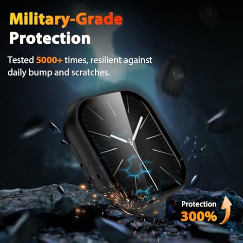 EWUONU 2 Pack Hard Case for Apple Watch Series 11 (2025) Series 10 42mm Screen Protector, Tempered Glass Bumper Anti-Scratch HD Ultra-Thin Protective Face Cover for iWatch Series 11/10 42mm, Black - Image 3