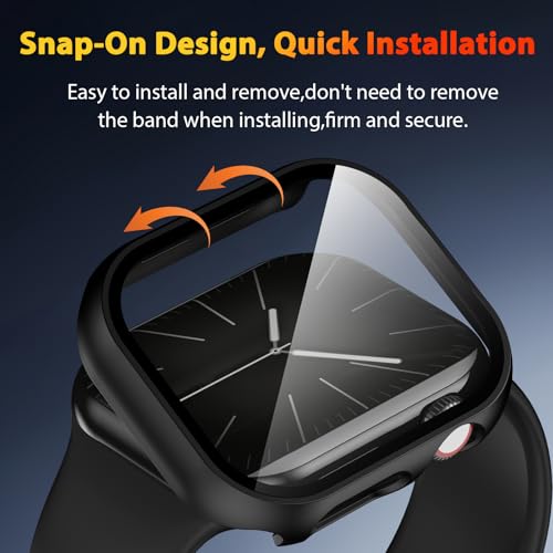 EWUONU 2 Pack Hard Case for Apple Watch Series 11 (2025) Series 10 42mm Screen Protector, Tempered Glass Bumper Anti-Scratch HD Ultra-Thin Protective Face Cover for iWatch Series 11/10 42mm, Black - Image 4