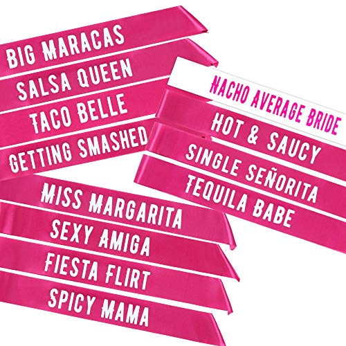 Pop Fizz Designs Final Fiesta Bachelorette Sashes | 12 Pack | 1 Bride to be Sash and 11 Bride Tribe Sashes with Fun Final Fiesta Phrases - Image 1