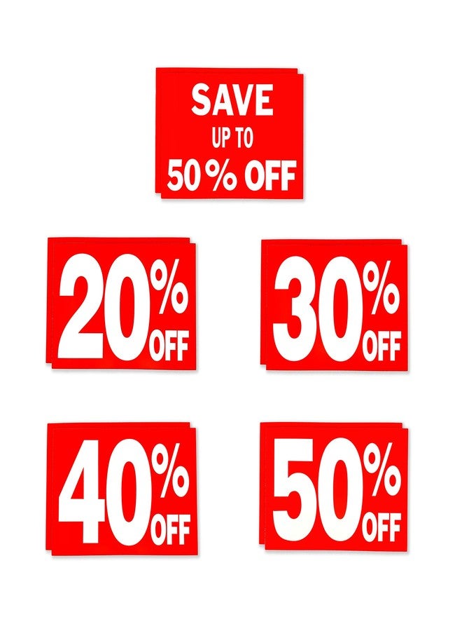 ستور فيكستشرز دايركت مجموعة لافتات خصم تصل إلى 50%، مقاس 7 × 11 بوصة: 20%، 30%، 40% و50%، لافتتان من كل نوع، عبوة من 10 لافتات - Image 1