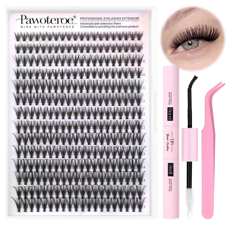 Pawotence Lash Extension Kit DIY 280pcs Individual Lash Clusters Kit 30D Natural 8-15mm Cluster Eyelash Extensions Kit with Lash Bond and Seal, Lash Tweezers for Self Use (30D, 0.07D, 8-15mm, Kit) - Image 1