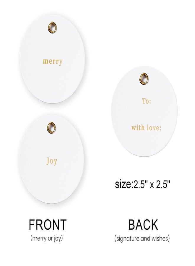 Lortarl Christmas Gift Tags - Premium Round Gift Tags Gold Foil, “Merry”, “Joy”, “to” and “with Love”, Set of 30 with Satin Ribbon, 2.5'' x 2.5'' - Image 5