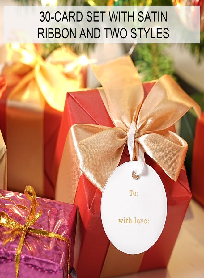 Lortarl Christmas Gift Tags - Premium Round Gift Tags Gold Foil, “Merry”, “Joy”, “to” and “with Love”, Set of 30 with Satin Ribbon, 2.5'' x 2.5'' - Image 4