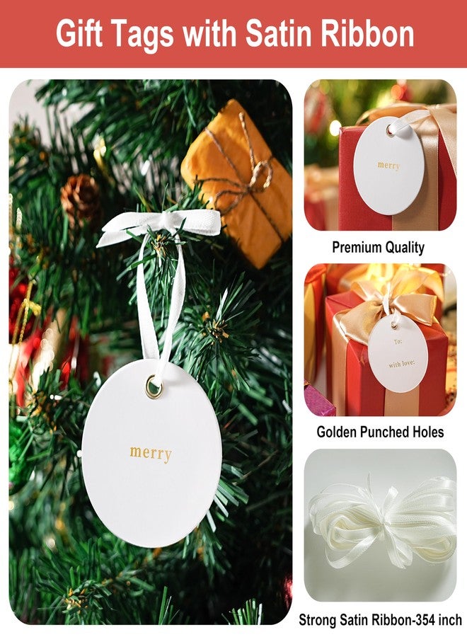 Lortarl Christmas Gift Tags - Premium Round Gift Tags Gold Foil, “Merry”, “Joy”, “to” and “with Love”, Set of 30 with Satin Ribbon, 2.5'' x 2.5'' - Image 3