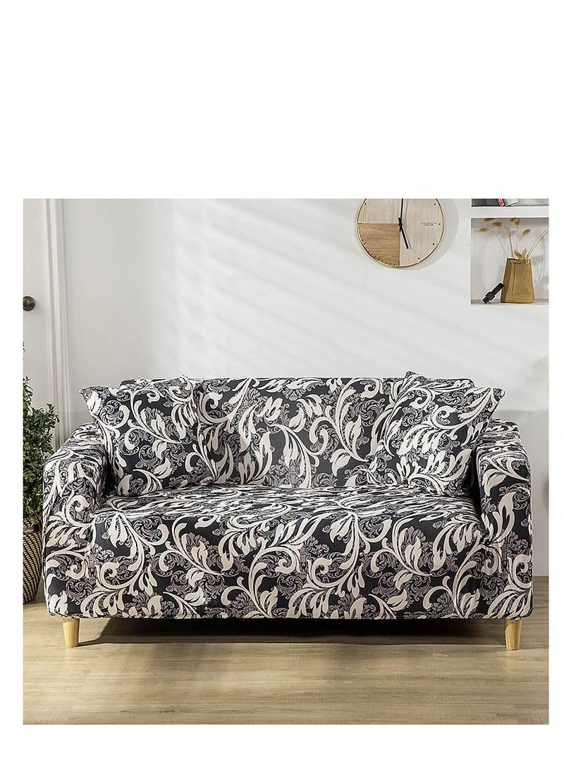 Y&D Exquisitely Floarl Designed Wrinkle-free Anti-slip 360-degree Full Coverage Sofa Slipcover Beige/Blue Length Stretch - Image 1