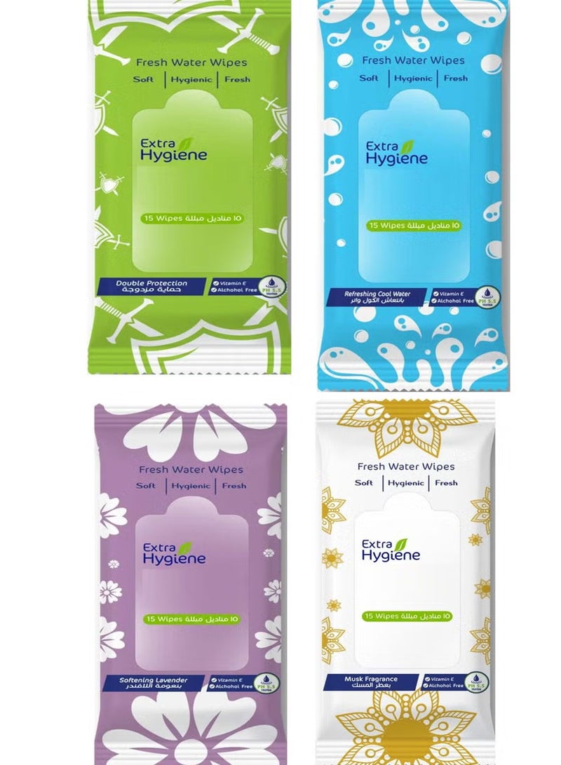 هاي جين كسترا هايجين فريش  مناديل مبللة صحية منعشة بأشكال متعددة - 4 قطع - Image 1