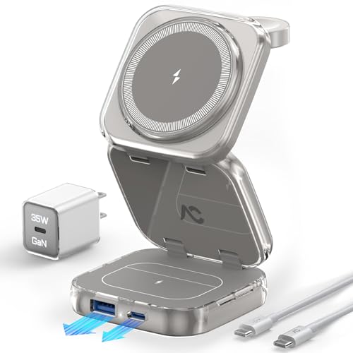 AC ISLAND 5-in-1 Wireless Charger for MagSafe, AC ISLAND Portable Travel Charging Station, 35W Max Fast Foldable Magnetic Stand, Evolved for iPhone 17-12 & Air Series, Apple Watch, AirPods (with 35W Adapter) - Image 1