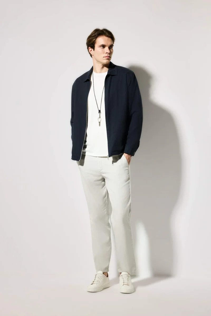 ديفاكتو Regular Fit Zip-Up Linen Blend Jacket
