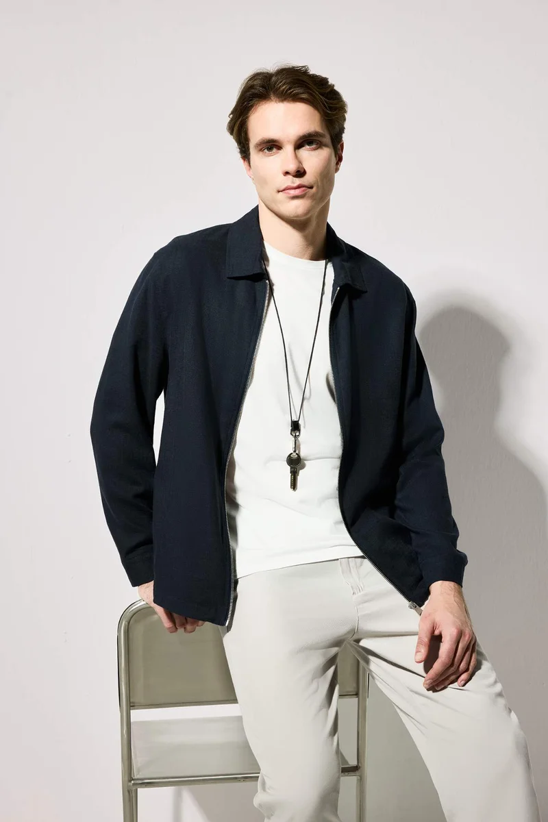 ديفاكتو Regular Fit Zip-Up Linen Blend Jacket