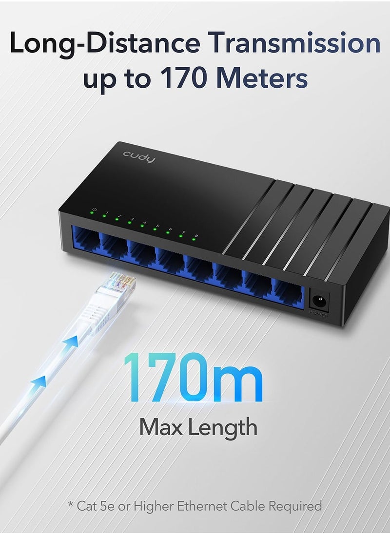 cudy - GS108D 8 Port Gigabit Ethernet Network Switch,Ethernet Splitter - Desktop, Fanless, Traffic Optimization, Plug and Play - Image 1