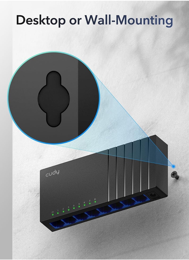 cudy - GS108D 8 Port Gigabit Ethernet Network Switch,Ethernet Splitter - Desktop, Fanless, Traffic Optimization, Plug and Play - Image 1