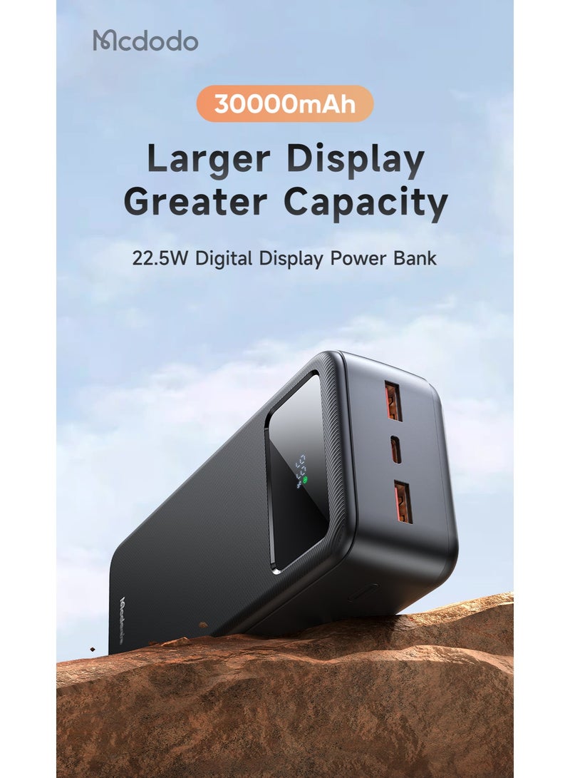 Mcdodo Power Bank 30000mAh, Mirror LED Display, 22.5W PD Fast Charging, 1 USB-C + 2 USB-A, Charge 3 Devices, High Capacity Portable Charger, Black, MC-4240 - Image 2