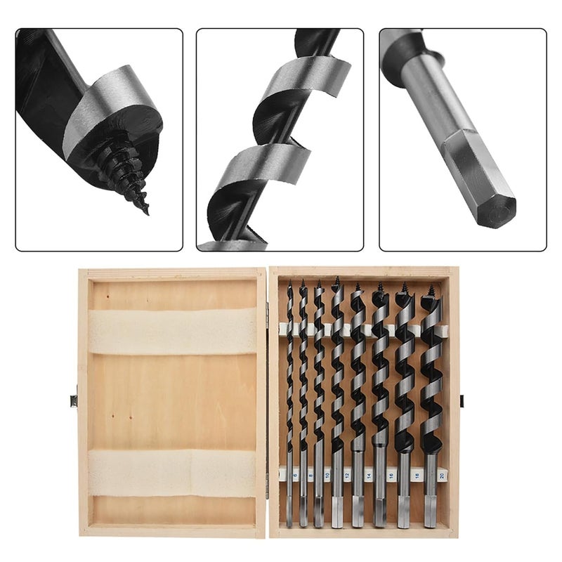 8pc Carbon Steel Auger Bit Set Ultra Machined Hex Shank Drill for Woodworking Projects - Image 3