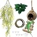 MUYG Crested Gecko Coconut Hut with LadderNatural Bearded Dragon Coco Den Reptile Shell Hideout Husk Hut Climbing Plants Leaves Tank Accessories for Lizard Chameleon Snakes - Image 1