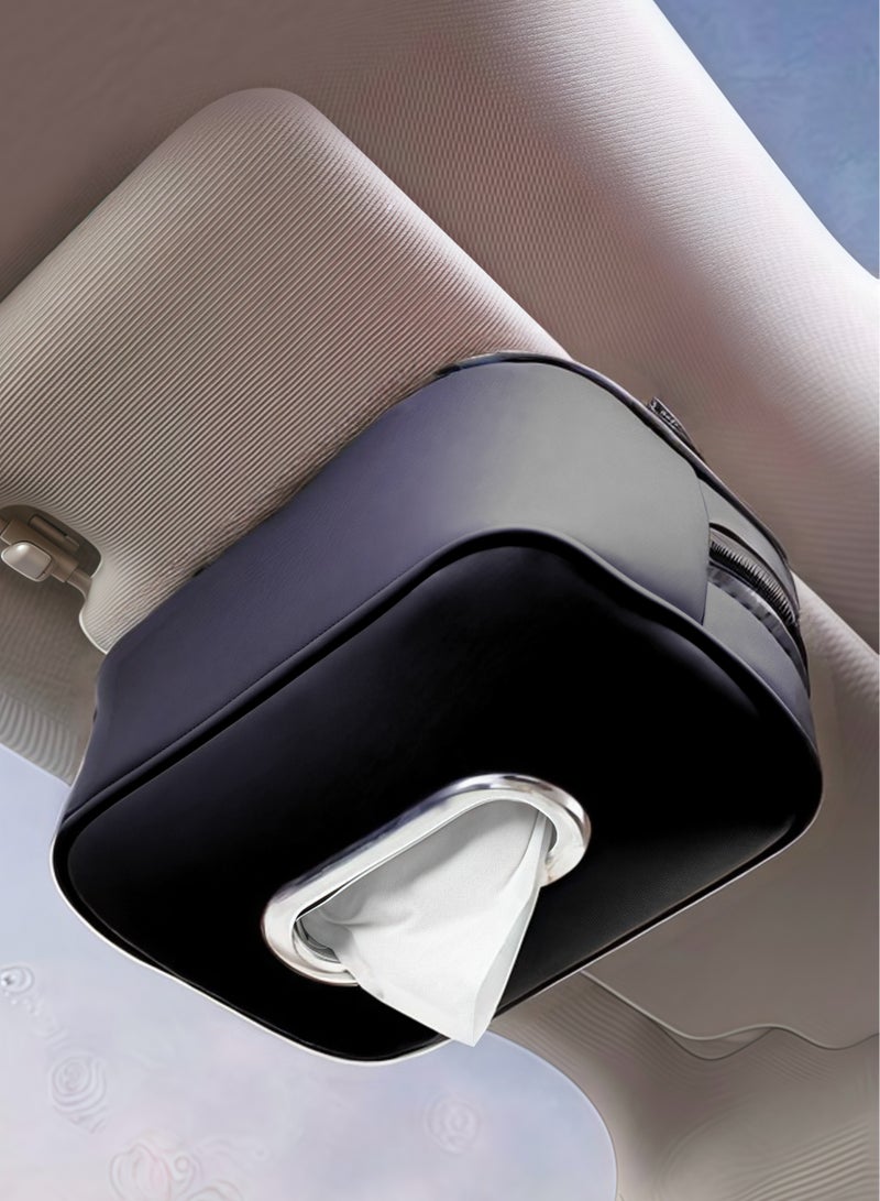 Generic Luxury Black Leather Car Tissue Box - Clip-On Mount & Zip Closure, Dust-Proof Design with Rounded Corners | Premium Stitching | Fast UAE Delivery  - Image 2